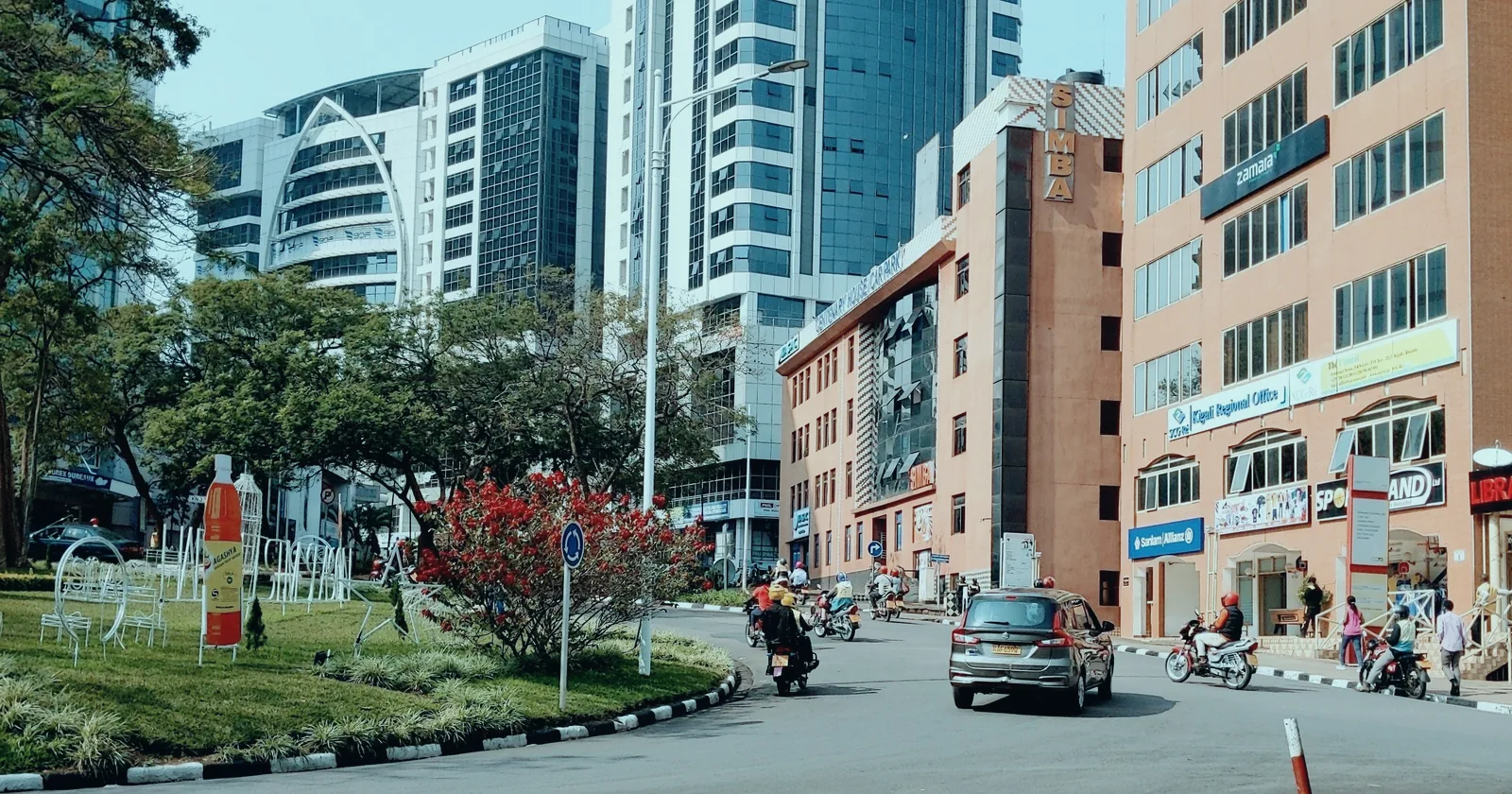 Modern high-rise buildings and a street in Kigali